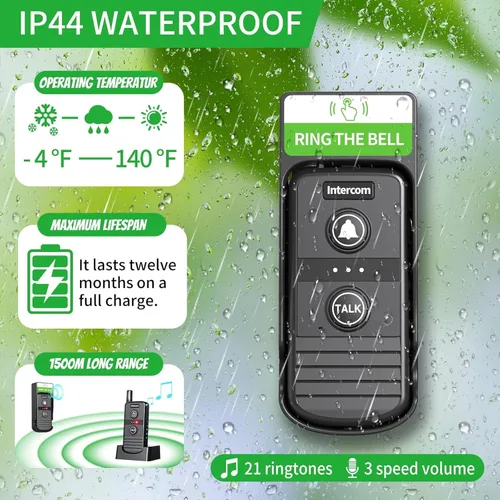 Miniatura 3 de Timbre inalámbrico, intercomunicadores inalámbricos para el hogar, sistema de intercomunicación inalámbrico de largo alcance de 4900 pies