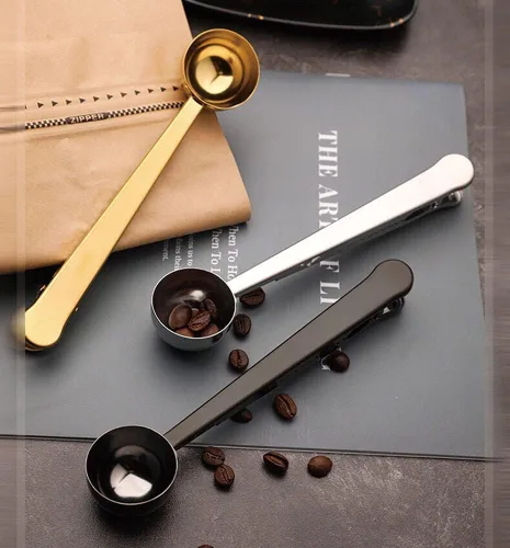 Miniatura 6 de Cuchara de café con clip de cucharada de acero inoxidable Cuchara de café con mango largo multifunción Bolsa de sellado Clip para té, café, proteína