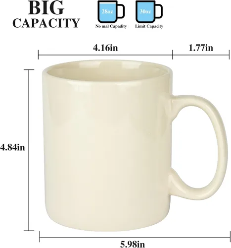 Miniatura 2 de Taza de café de cerámica extra grande de 29 onzas con asa para oficina y hogar (29 onzas, crema)