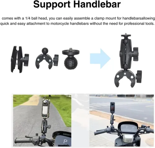 Miniatura 4 de Kit de montaje de motocicleta para Insta360 One X3 X2 ONE RS- Kit de montaje de manillar de doble abrazaderas para barra de extensión 3ª persona Shot