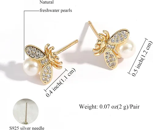 Miniatura 2 de Pendientes de tuerca de circonita S925 para mujer, aretes de perlas barrocas naturales, Latón, Perla