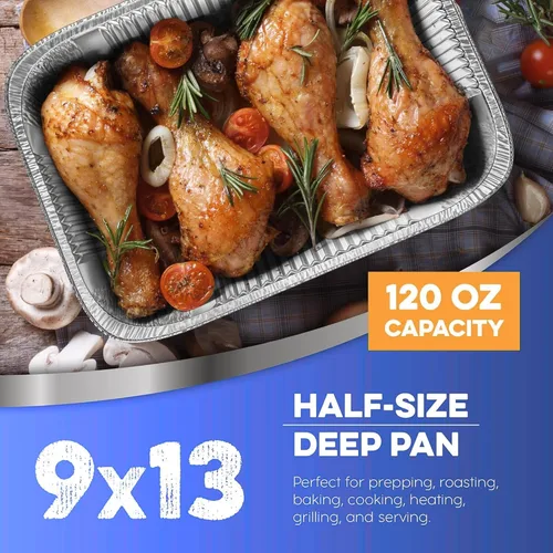 Miniatura 5 de Sartén de aluminio desechable de tamaño medio de 9 x 13 pulgadas con tapas de cúpula junto con 3 utensilios de servir, recipientes versátiles