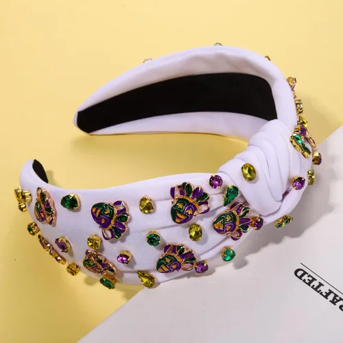 Miniatura 4 de PHALIN Diadema de Mardi Gras para mujer, accesorios de carnaval de Mardi Gras, corona de flor de lis, diadema con diamantes de imitación y perlas