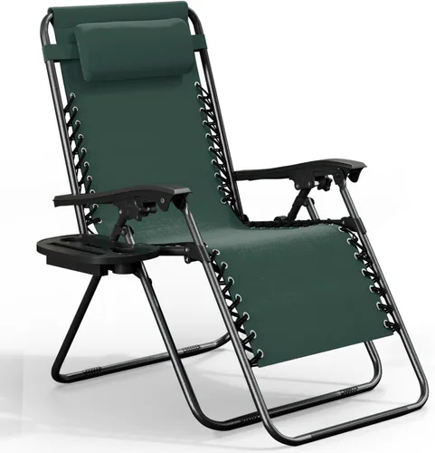 Miniatura 34 de Nestl Zero Gravity - Juego de 2 sillas de patio al aire libre con almohadas y bandejas portavasos, silla de campamento reclinable de malla de acero