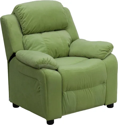 Miniatura 16 de Flash Furniture, sillón reclinable de lujo, muy acolchado, de vinilo color beige, con apoyabrazos con compartimento de almacenamiento, para niños