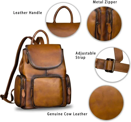 Miniatura 6 de Mochila de cuero para mujer Vintage hecho a mano casual mochila