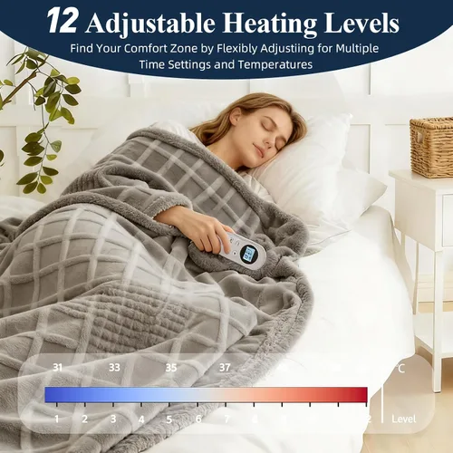 Miniatura 2 de Manta eléctrica térmica de 50 x 60 pulgadas, manta eléctrica de calentamiento rápido con 12 niveles de calor, manta con temporizador de 1-12H