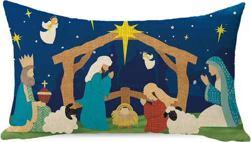 Miniatura 9 de Funda de almohada decorativa de Navidad cristiana de 18 x 18 pulgadas, decoración religiosa de Navidad Jesús, decoración de invierno para el hogar