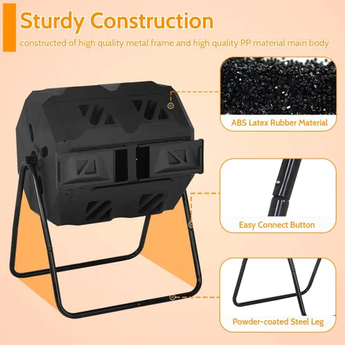 Miniatura 4 de Contenedor de compost, 43 galones de compostaje de cocina, contenedores de compostaje giratorios, puertas correderas de doble cámara para patio