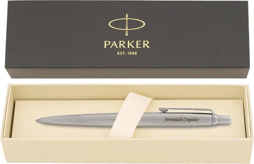 Parker Jotter - Bolígrafo de acero inoxidable con borde cromado, grabado personalizado: graduación, nuevo trabajo, promoción u regalo de oficina