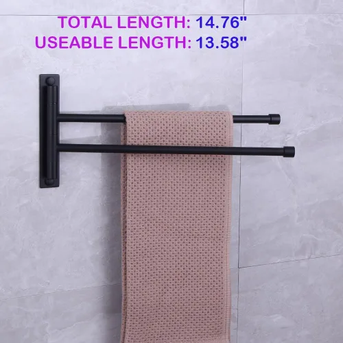 Miniatura 2 de Toallero de mano de baño negro mate 2 barras plegable brazo giratorio soporte de toalla Swing Out Towel Bar SUS 304 Acero inoxidable montaje en pared