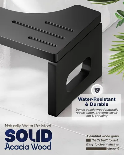 Miniatura 2 de BLUEWEST Taburete de Inodoro Plegable, Taburete de Caca de Madera de Acacia para Entrenamiento de Orinal, Escalón de Baño Antideslizante de 7 Negro