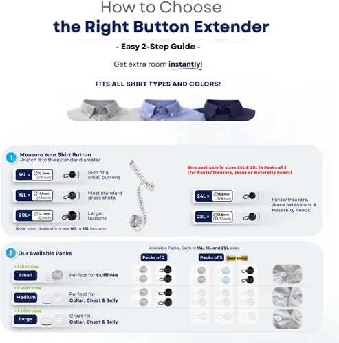 Miniatura 2 de C2 Extensores de cuello de camisa elásticos suaves para camisas de hombre, paquete de 5 extensores de cuello para camisas de vestir, expansores