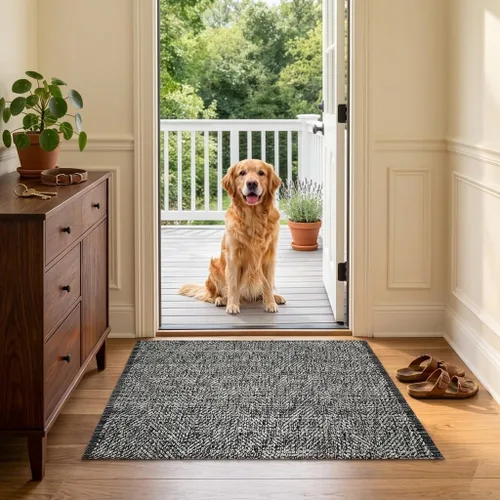 Miniatura 41 de LEEVAN Alfombra de Área Lavable de 4 x 6 pies, Alfombra de Algodón Tejida a Mano para Sala de Estar, Alfombras Trenzadas Blancas para Dormitorio