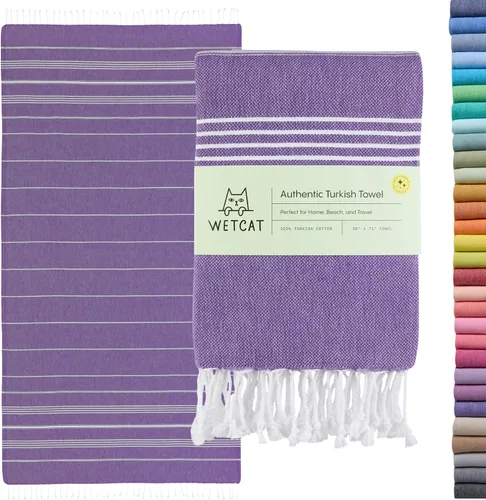 Miniatura 32 de WETCAT Toalla de playa original turca (39 x 71) – Peshtemal prelavado, 100% algodón, muy absorbente, de secado rápido y ultra suave, seguro