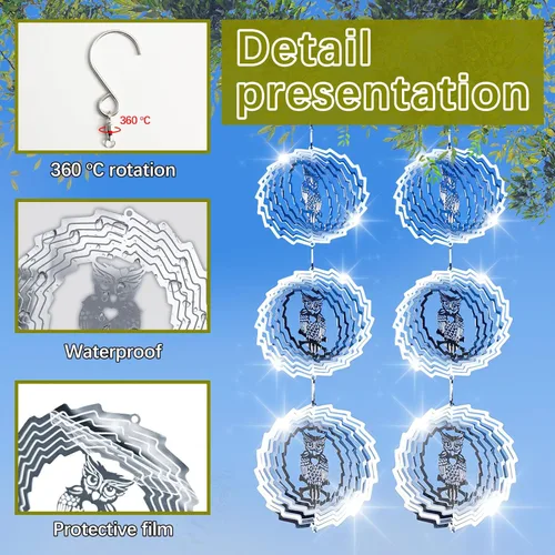 Miniatura 3 de 12 piezas de disuasores de aves de acero inoxidable para exteriores, giradores de viento 3D para exteriores, juego de discos espantapájaros, Juego