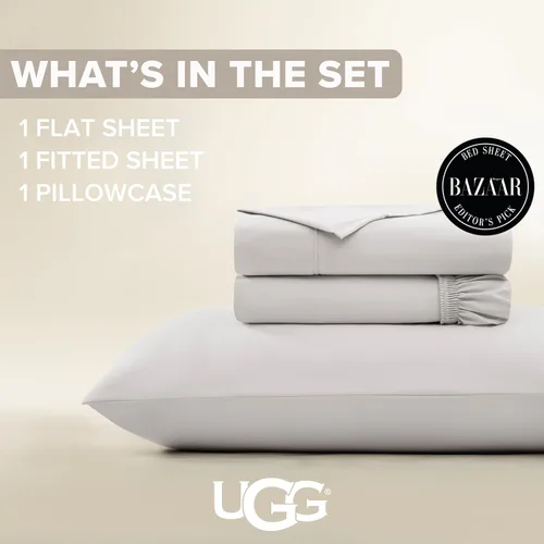 Miniatura 3 de UGG Juego de sábanas de lujo de 3 piezas, tamaño individual, refrescante, con bolsillos profundos, ropa de cama de alta calidad con 1 funda de Gris