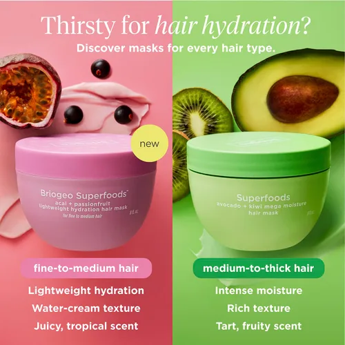 Miniatura 7 de Briogeo Superfoods Acai + Passionfruit - Mascarilla ligera de hidratación para el cabello Tratamiento acondicionador profundo sin proteínas