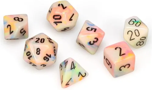 Chessex Juego de dados – Juego de dados poliédricos de plástico negro de 0.394 in – Dungeons and Dragons D&D DND TTRPG – Incluye 7 dados – D4 D6 D8
