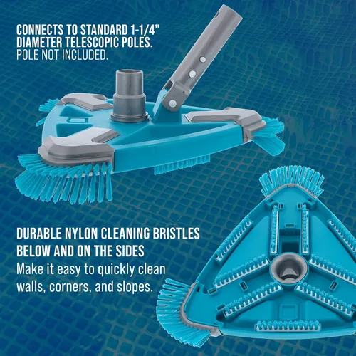 Miniatura 4 de U.S. Pool Supply Cabezal de Aspiradora Triangular Deluxe con Peso para Piscina con Cepillos Laterales, Conexión Giratoria, Mango EZ Clip - Para