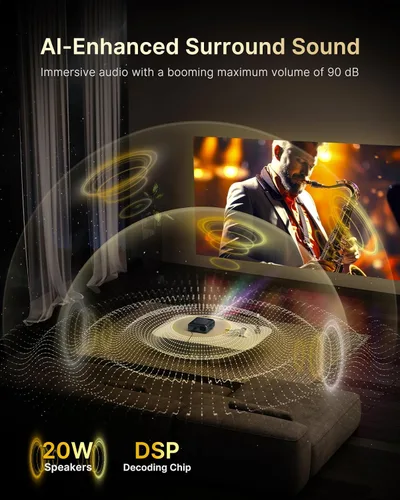 Miniatura 15 de NexiGo Proyector para exteriores PJ40, compatible con Netflix/YouTube/Prime Video, 800 lúmenes ANSI, mejora de imagen AI, proyector de video nativo