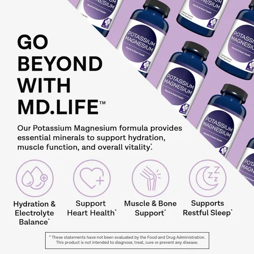Miniatura 2 de MD. Life Suplemento de potasio y magnesio - 60 cápsulas - Complejo de magnesio de alta absorción - Suplemento de potasio para apoyar la salud
