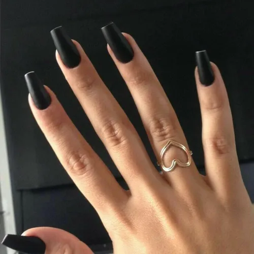 Miniatura 21 de KQueenest Uñas postizas largas a presión con diseño de ojo de gato, cuadradas, medianas, color rojo oscuro con purpurina, ataúd, uñas acrílicas a