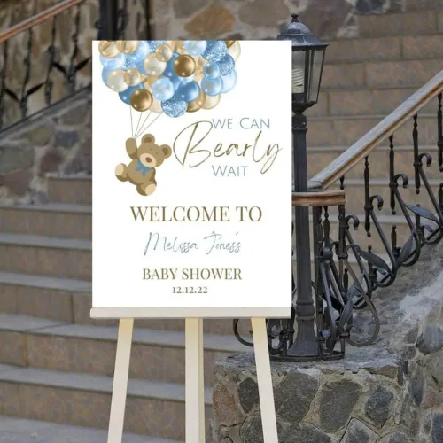 Miniatura 5 de Letrero personalizado para baby shower, cartel de bienvenida de elefante para baby shower, bienvenida de baby shower de elefante floral azul, Baby