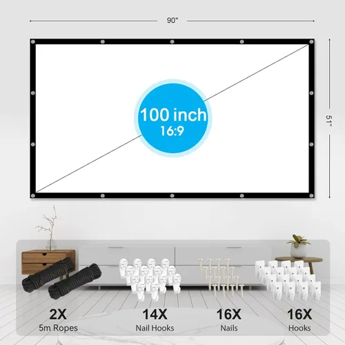 Miniatura 7 de Frocopo Pantallas de Proyección de 100 Pulgadas, Pantalla de Proyección Lavable de Doble Cara para Exteriores, 16:9 Plegable Anti-Arrugas Portátil