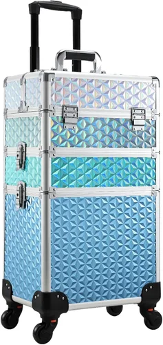 estuche profesional 3 en 1 para maquillaje rodante, estuche de aluminio con ruedas de rotación 360° para artista de maquillaje, maletín organizador