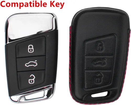 Miniatura 2 de Hombres Mujeres Cuero Genuino Llavero Funda para Volkswagen Arteon Atlas Golf Alltrack Jetta GLI Passat Taos SEL para Tiguan para Skoda Kodiaq