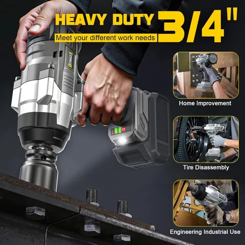 Miniatura 2 de DIYtoolifz - Llave de impacto inalámbrica de 3/4" compatible con batería Dewalt 20V: controlador de alto par de 1850 pies-libra (2500 N.m)