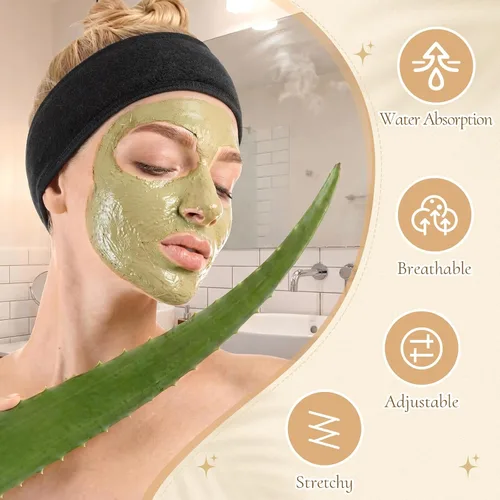 Miniatura 4 de Tigeen 80 diademas faciales de spa ajustables a granel, para mujeres, niñas, adultos, cuidado de la piel, maquillaje, ducha, lavado de cara (negro)