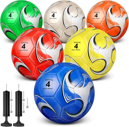 Miniatura 9 de Deekin 6 pelotas de fútbol con bomba de tamaño 5/4/3 oficial para deportes exteriores, pelota de fútbol desinflada a máquina, para interiores