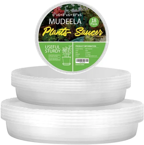 Miniatura 12 de MUDEELA Paquete de 6 platillos para plantas de 8 pulgadas, bandejas de plástico duraderas para interiores, platillo de plástico transparente, hecho