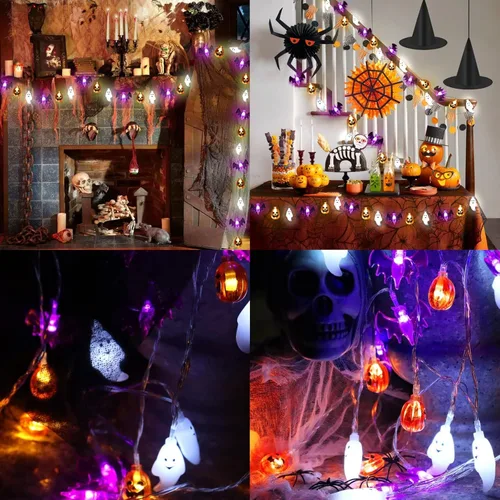 Miniatura 7 de Zimati Luces decorativas de Halloween, 16 pies, 30 LED, impermeables, 3D, calabaza, murciélago, fantasma, funciona con pilas, con temporizador, 8