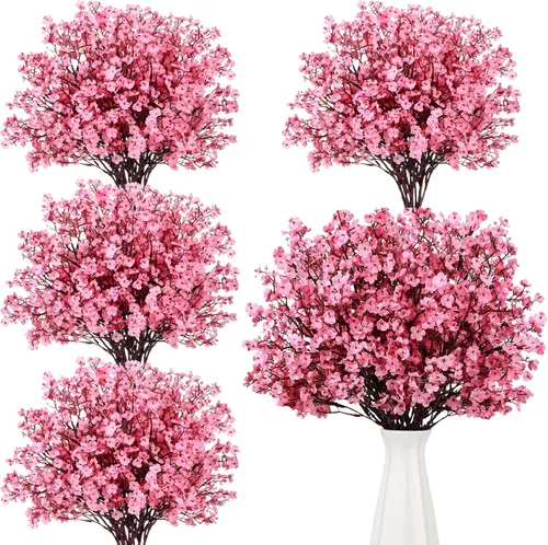 Hotop 30 piezas de flores artificiales rosas de aliento de bebé de San Valentín, flores artificiales de color rosa a granel, ramo de gypsophila de