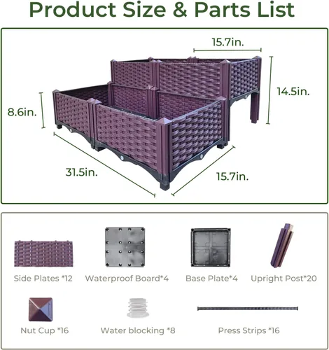 Miniatura 3 de Cama de jardín elevada de plástico de 4 piezas, cajas de cultivo, kit de caja de cuidado para plantas de interior y exterior, cajas de jardín