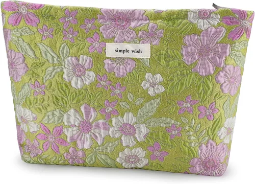Miniatura 14 de URSKYTOUS Bolsa de maquillaje de flores de viaje, bolsas grandes para cosméticos florales para mujer, bonita bolsa de maquillaje con cremallera