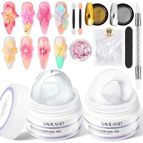 Miniatura 8 de SAVILAND 60 g Gel de uñas 3D: Escultura de arte de uñas en gel 3D moldeado fuerte Blanco Gel de escultura sin necesidad de limpieza para extensión