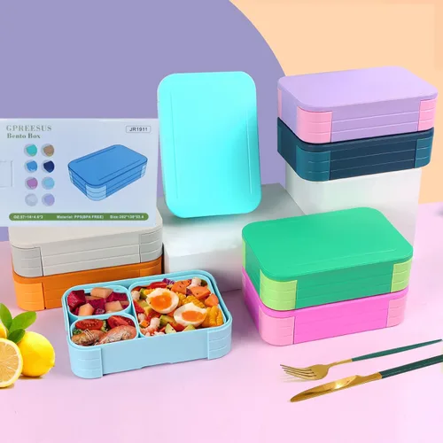 Miniatura 7 de Lonchera para niños, sin BPA, caja Bento de 3 compartimentos a prueba de fugas para mochilas, apta para microondas y lavavajillas, contenedor