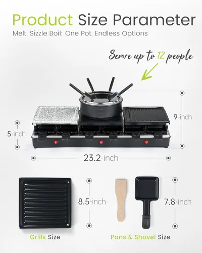 Miniatura 5 de Parrilla de Mesa Raclette - Parrilla Eléctrica Interior con Plancha - Antiadherente Extra Grande Reversible 4 en 1 para Exteriores Apta