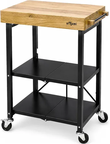 Carrito de Cocina Plegable Origami sobre Ruedas, Carrito Rodante Plegable de 3 Niveles - Carrito al Aire Libre para Chefs para Vino y Comida,
