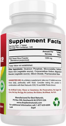 Miniatura 6 de Best Naturals Arroz de levadura roja 1200 mg (sin OGM), 120 comprimidos, no irradiado, sin citrinina