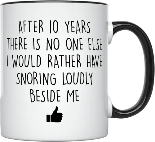 YouNique Designs Taza de 10 aniversario de 11 onzas, divertida taza de café de 10 aniversario para él, taza de décimo aniversario de boda, taza de