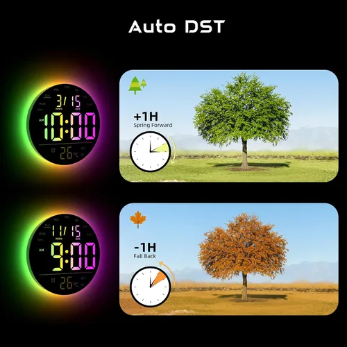 Miniatura 7 de EASYERA Reloj de pared digital grande de 10 pulgadas con control remoto, sincronización de música, luz de atmósfera RGB, baja reflectancia