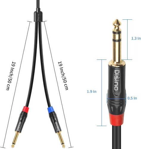 Miniatura 3 de Cable de inserción divisor en Y estéreo TRS de 1/4 pulgadas, cable de audio de conector auxiliar de 1/4 pulgadas macho a doble salida TS mono de 1/4