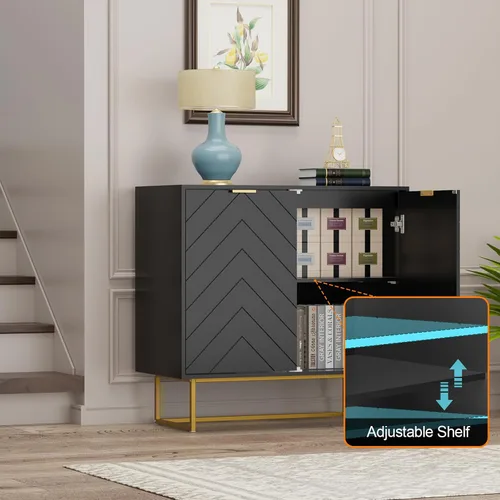 Miniatura 8 de Scurrty Aparador de Buffet, Juego de 2 Armarios de Buffet con Almacenamiento, Aparador de Almacenamiento con Estante Ajustable, Armario de Acento