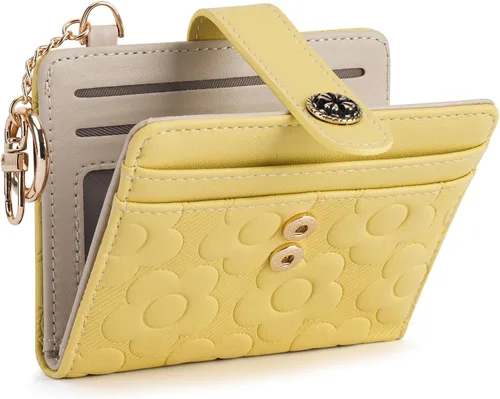 Miniatura 11 de Cartera RFID para mujer, delgada y pequeña, de piel con estampado de flores, plegable, compacta, con tarjetero y bolsillo para monedas, color marrón