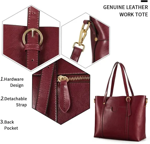 Miniatura 4 de Kattee Bolso de mano de cuero genuino para mujer, bolsos suaves de hombro vintage, bolso de mano superior de moda de gran capacidad